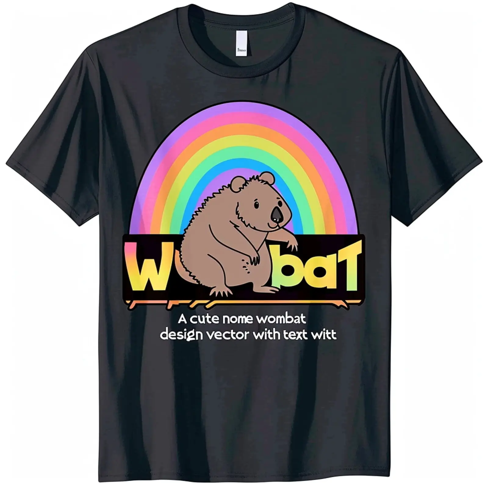 Cute WOopsie Wombat Rainbow T Shirt Colorful Vector Illustration Black Tee