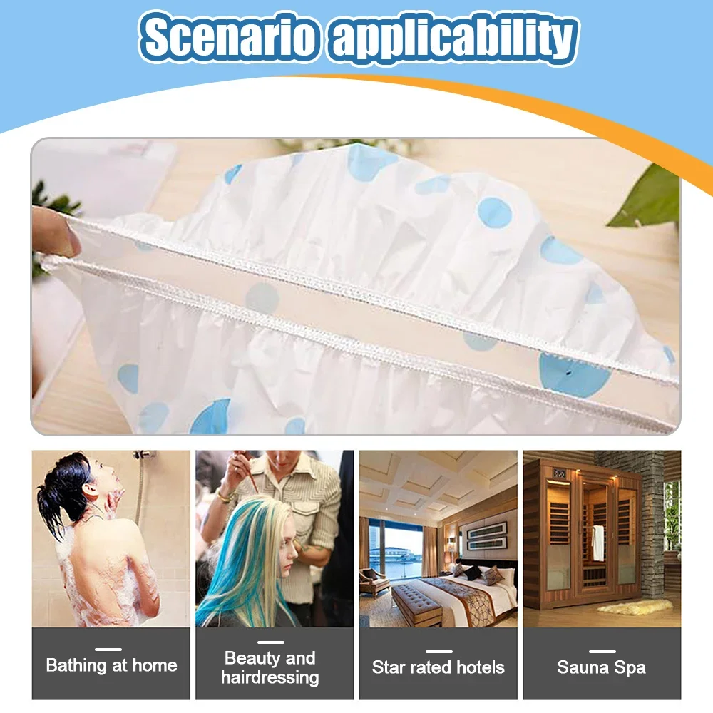 ASHOWNER Waterproof Shower Cap Wide Elastic Band Cover Reusable Bashroom Cap Fashion Wave Point Shower Cap Bathroom supplies