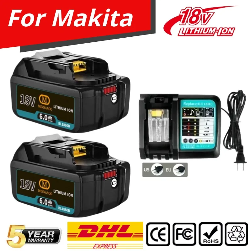 

For Makita, rechargeable 18V6.0Ah lithium battery, For Makita 18V BL1840, BL1830, BL1850, BL1850B tools batteryHigh endurance