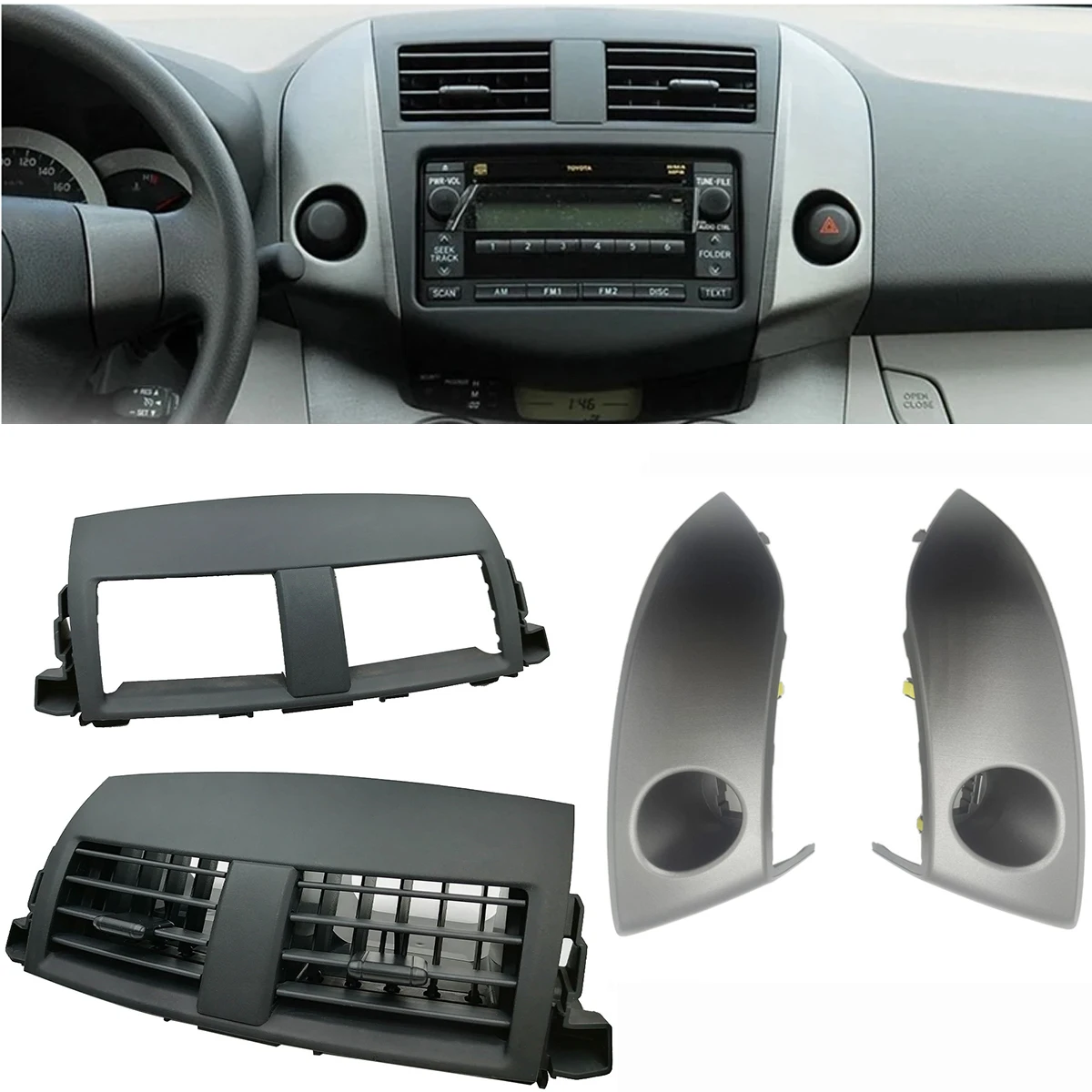 

Для Toyota RAV4 2006, 2007, 2008, 2009, 2010, 2011, 2012, розетка кондиционера, рама, вентиляционные отверстия, крышка панели вентиляционного отверстия