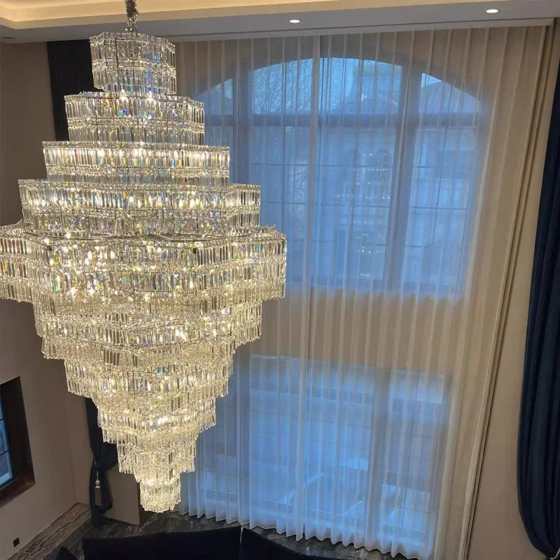 

Duplex building chandelier villa living room modern light luxury empty