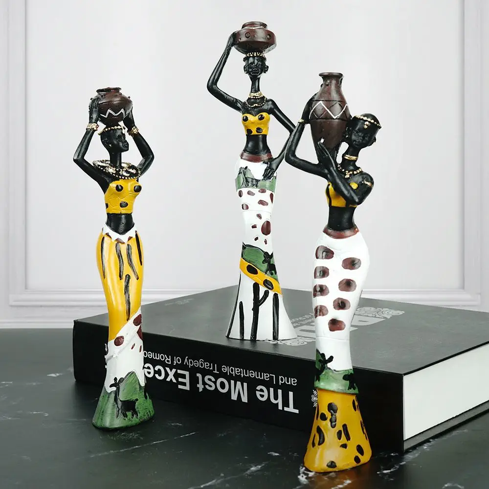 

African Woman Ornament Resin Sculpture Home Office Living Room Decorative Storage Ornament Vintage Collectible Craft Deskt Decor