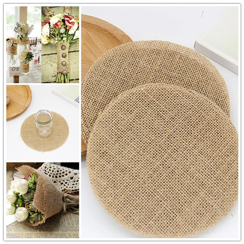 1pc Retro Natural Jute Round Linen Table Placemat Cup Mats Christmas Home Wedding Party Decoration Supplies Diy Craft