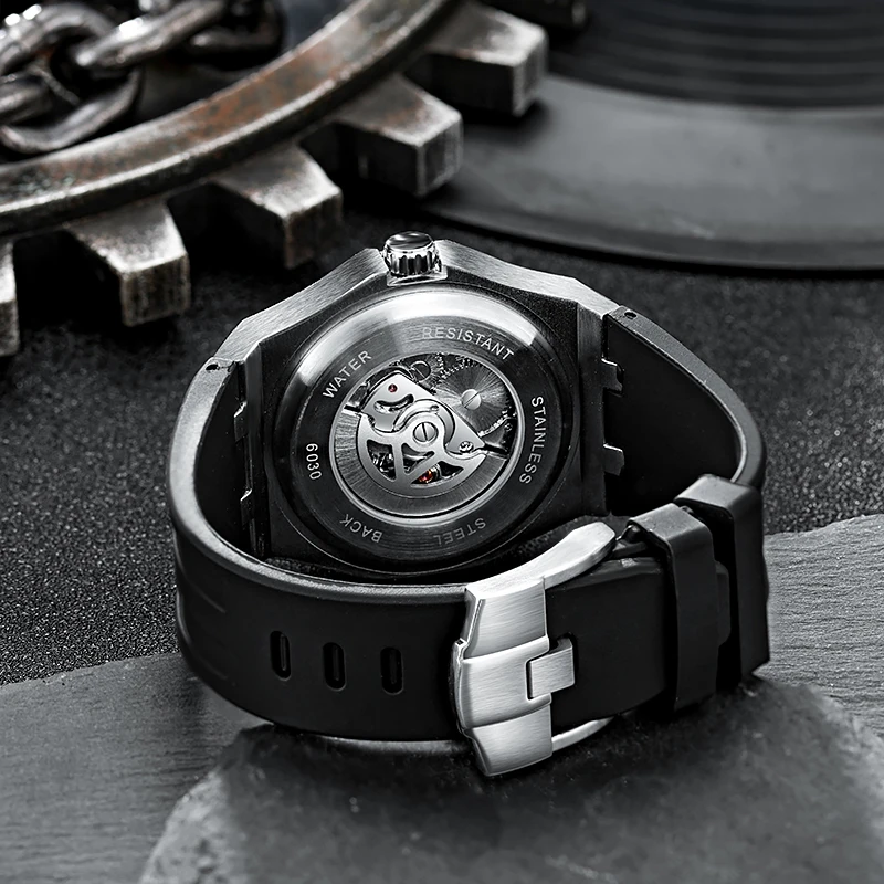 DULUNWE Top Marke Strass Set Lünette Design Neue Automatische Stahl Mechanische Uhr Tourbillon Leuchtende Wasserdichte herren Uhr