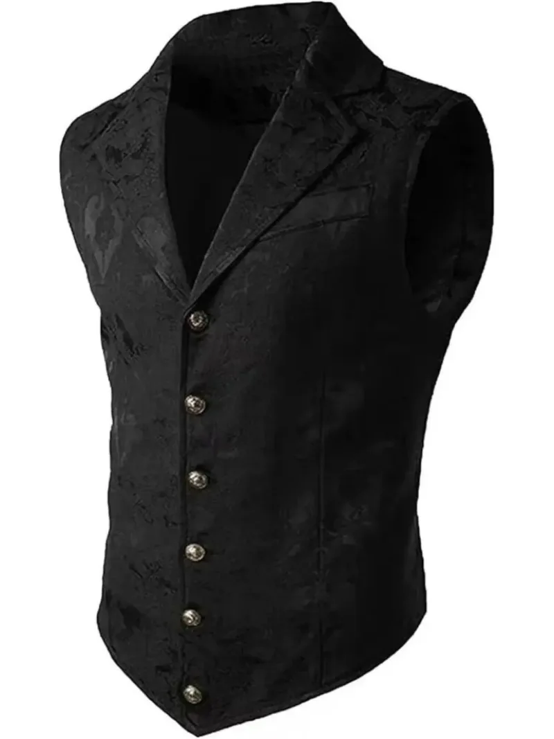 Herren Vintage Viktorianische Blumen-Jacquard-Weste, V-Ausschnitt, einreihig, ärmellos, Gothic Hochzeits-Party Cosplay Kostüm – Detail 15