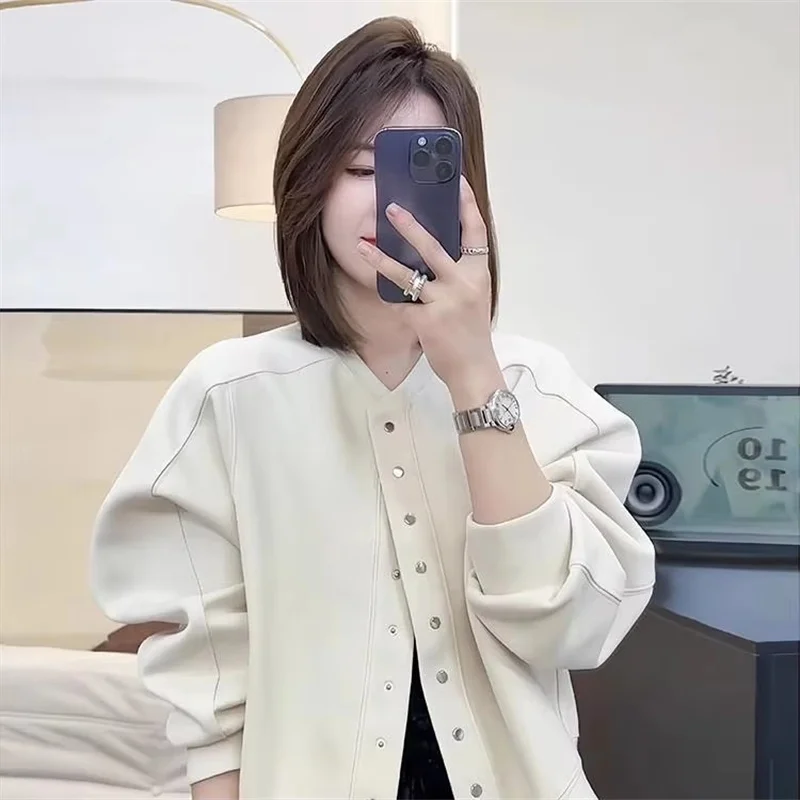 2025 New Cardigan Baseball Jacket For Women Fashion Casual Cotton Sweatshirts Ladies Spring Korean Loose Wild Long Sleeve Coat