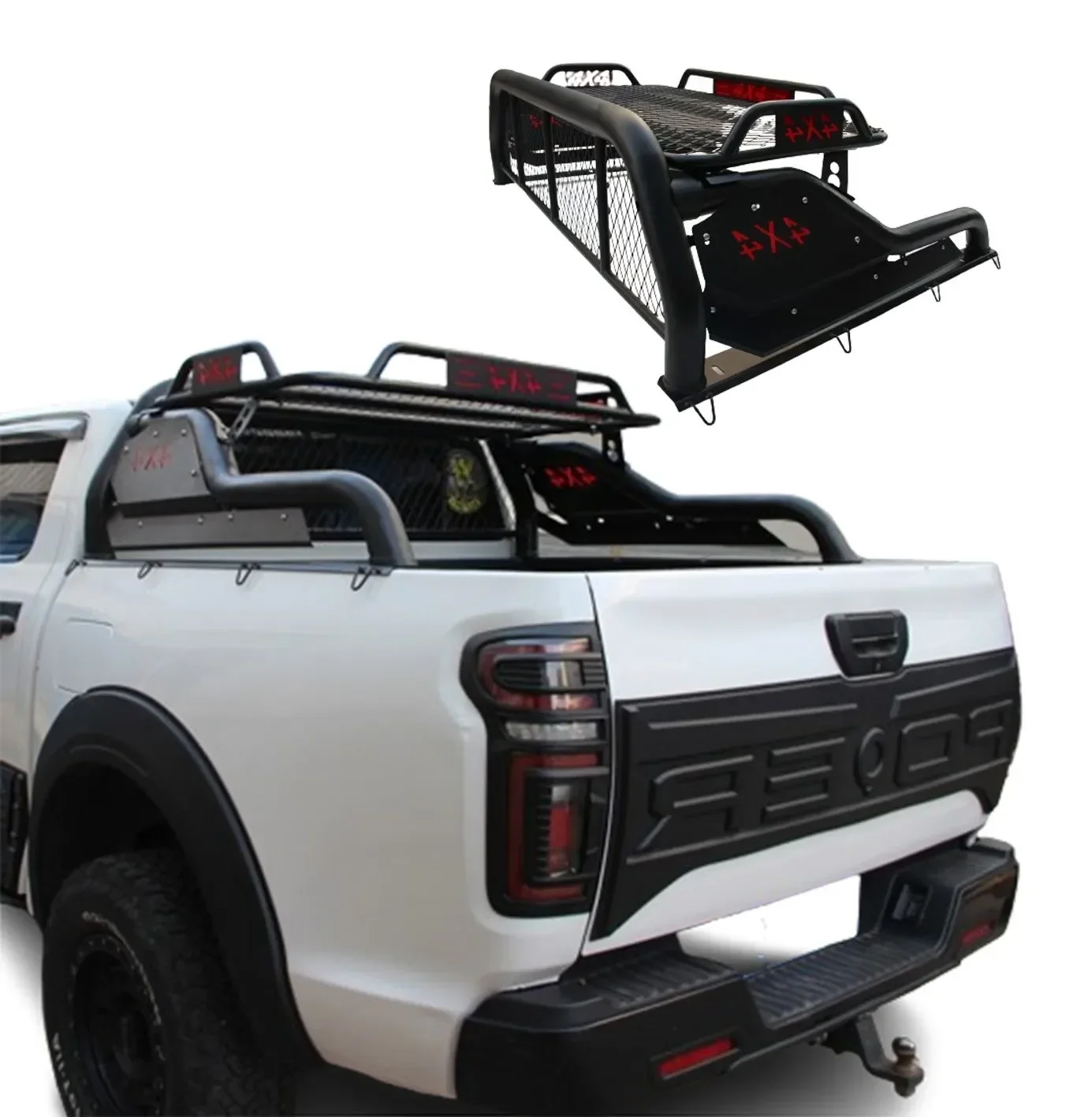 

Black Sports Roll Bar 4X4 Pickup Truck Black Steel Roll Bar with Luggage Basket fit for HiluxRevo/vigo