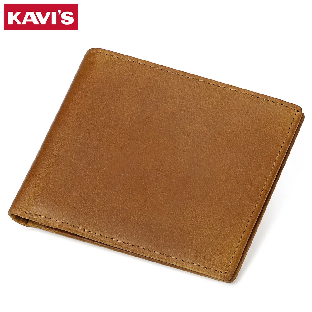 

KAVIS Real Leather Mens Trifold Wallet RFID Blocking Credit Card Holder Slim Minimalist Front Pocket with ID Window for Son gift