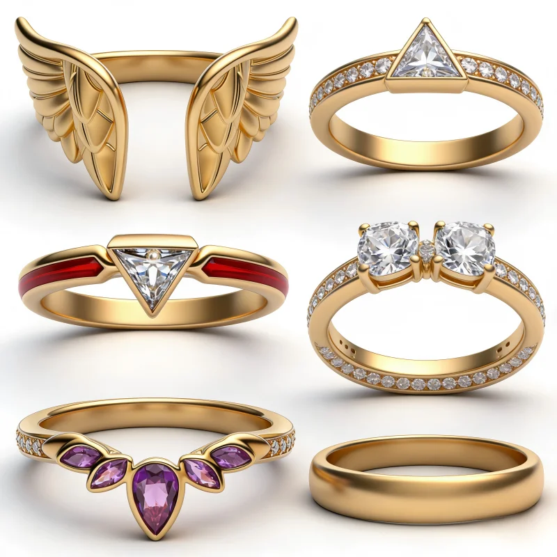 

Neutral Style 925 Sterling Silver Wings and Red Ribbon Triangle and Purple Zircon Ring Cool Party Jewelry