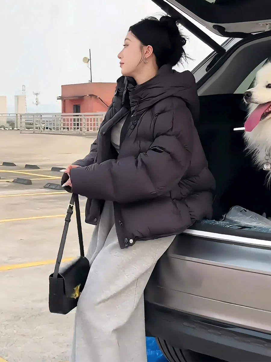 Abrigo cálido de plumón blanco para mujer, abrigo cálido con capucha, para ir al trabajo, sin marca registrada, invierno 2024