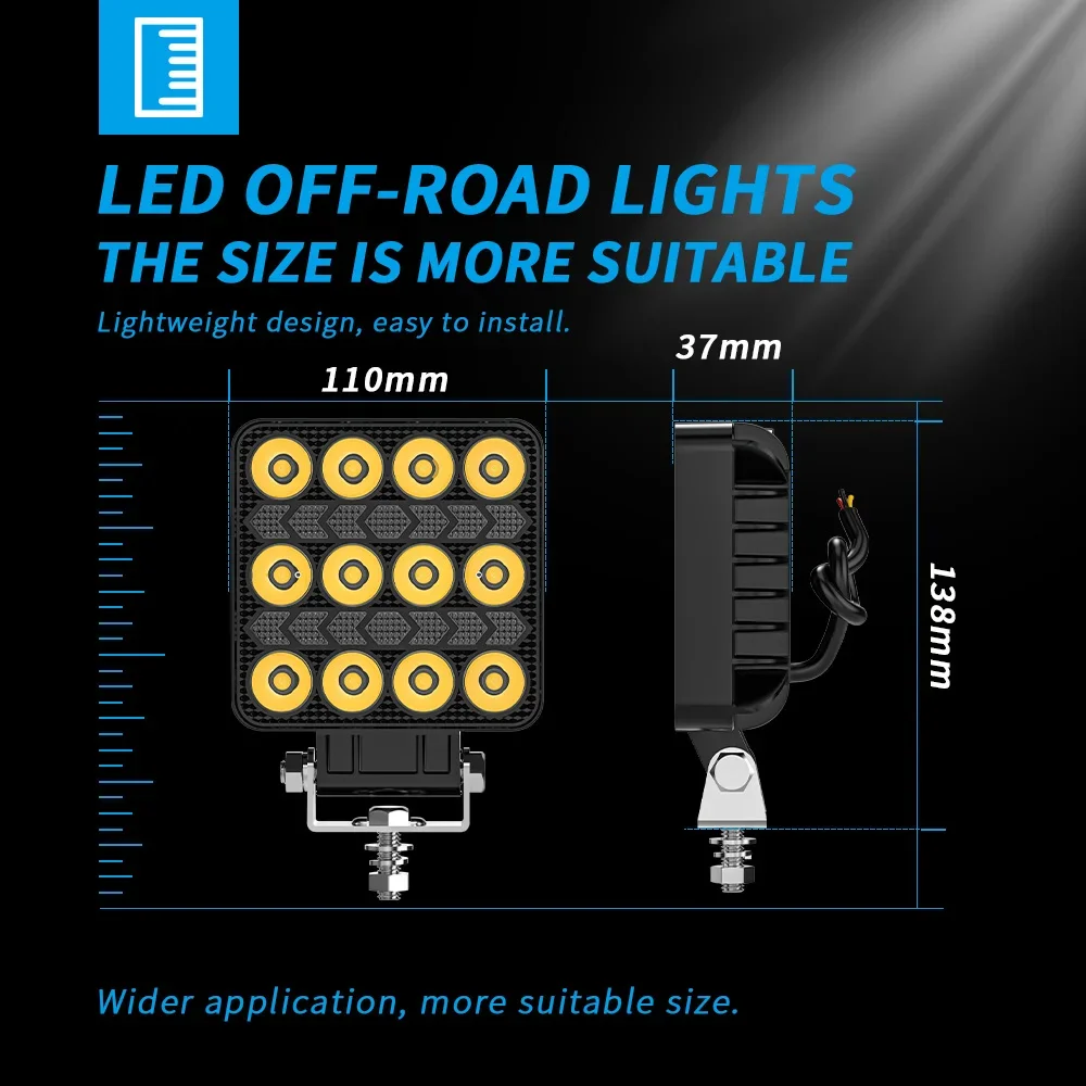 Lampe de travail carrée à LED, barre lumineuse, budgétaire tout-terrain pour voiture, jeep, camion, moteur de bateau RL, lumière de sauna, feux diurnes, 4 po