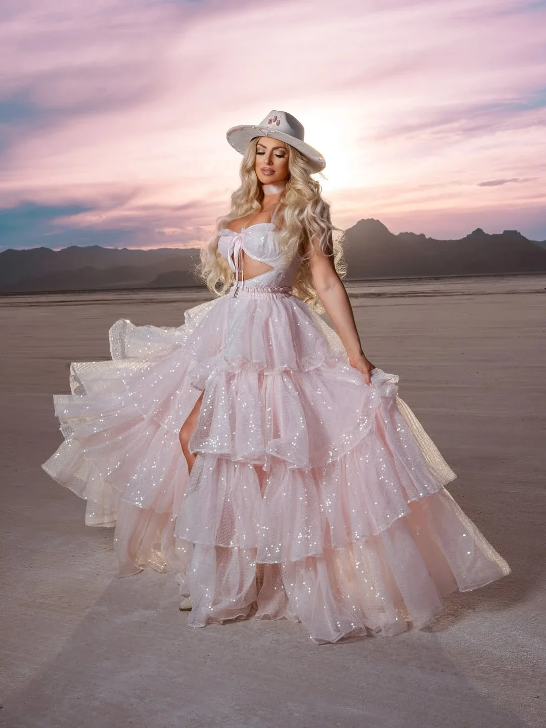 

Trendy Blush Pink Skirts Long Puffy Maxi Skirt Sequin Layered Full Length Elastic Waist Multi Layers Wedding Skirt with Split