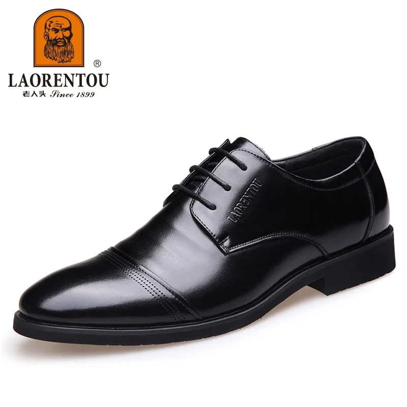 LAORENTOUspring/Summer Business Dress Men\'s Leather Shoes Men\'s Genuine Leather Breathable Pointed Tied Casual Elevated Shoes296