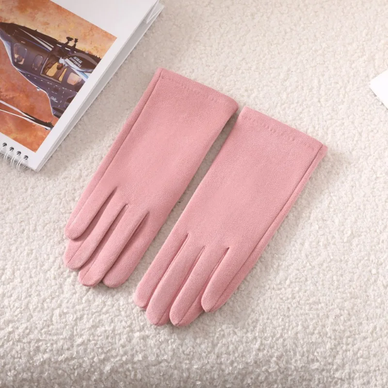 بسيطة الصلبة نمط أزياء أنيقة المرأة الشتاء قفازات من جلد الغزال الشتاء الدفء شاشة تعمل باللمس إضافة المخملية سميكة مرونة أريكة #5
