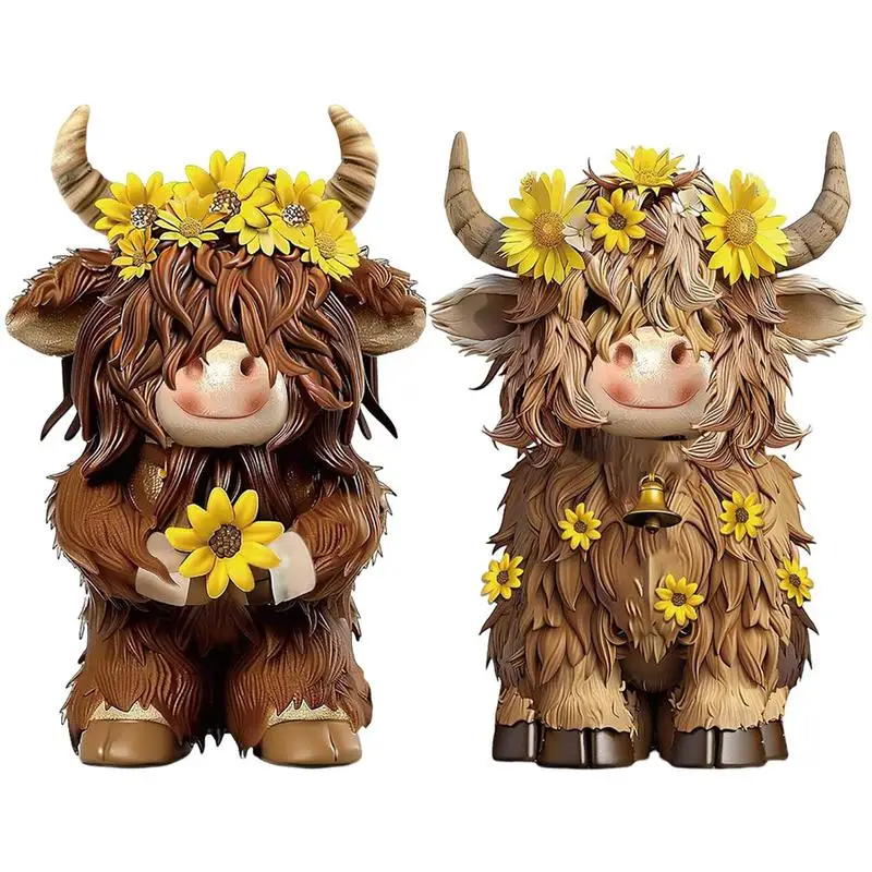 Highland Cow Statue Halloween Decoration Cute Gift Home Decor Tabletop Ornament for Windowsill Entryway Shelf Kitchen Farmhouse