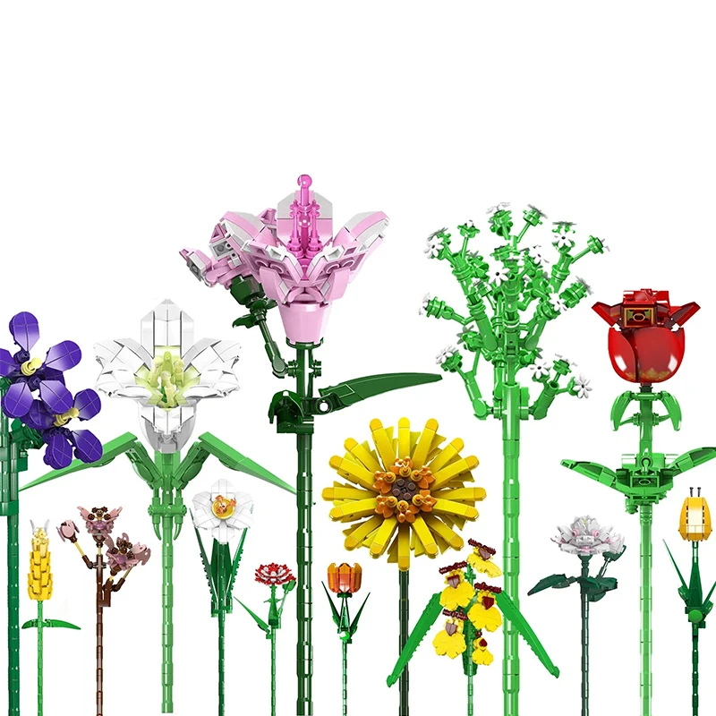 ดอกไม้ World Series Building Blocks อิฐดอกไม้ชุด MOC การวิเคราะห์ DIY ของเล่นเม็ดขนาดเล็กปริศนากล่องชุด