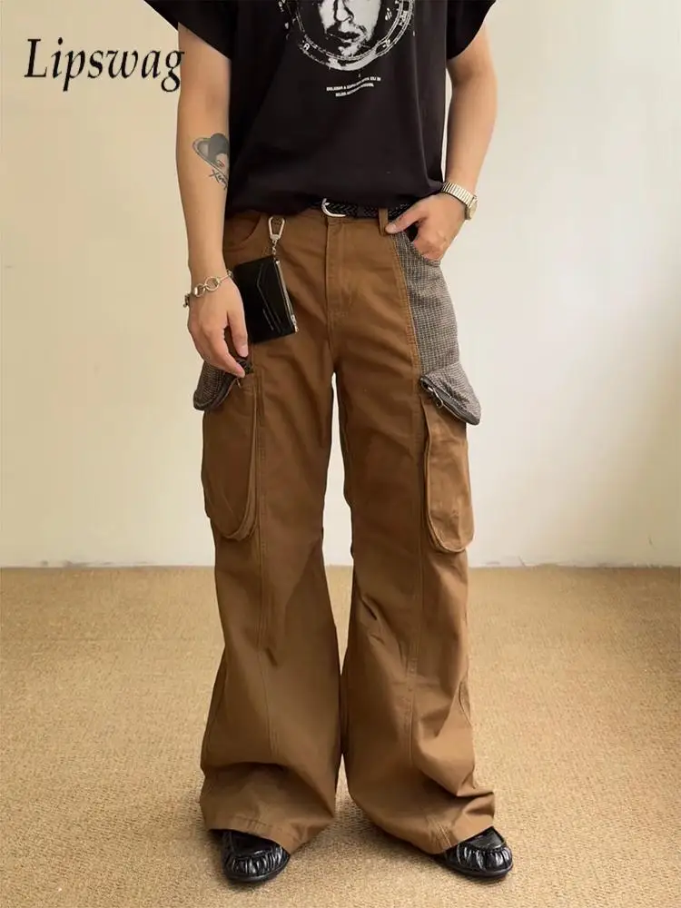 Fashionable Multi-pockets Cargo Pants Mens Vintgae Patchwork Straight Trousers Men 2026 Spring Fall Breathable Bottoms