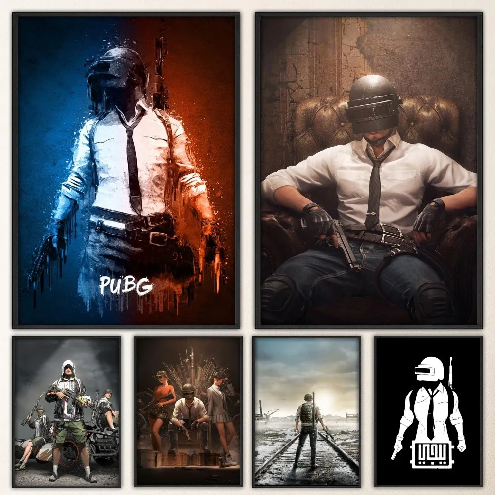 P-PUBG GAME Poster Fancy Poster Wall Sticker for Living Room Bar Vintage Decorative Painting Middle