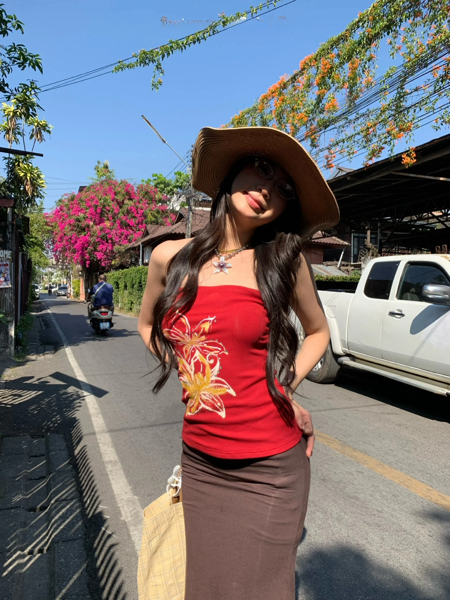 

Оригинальный красный топ Fortunee с блестками и цветочным принтом, без бретелек, для женщин, весна-лето, облегающий, укороченный, с завязками