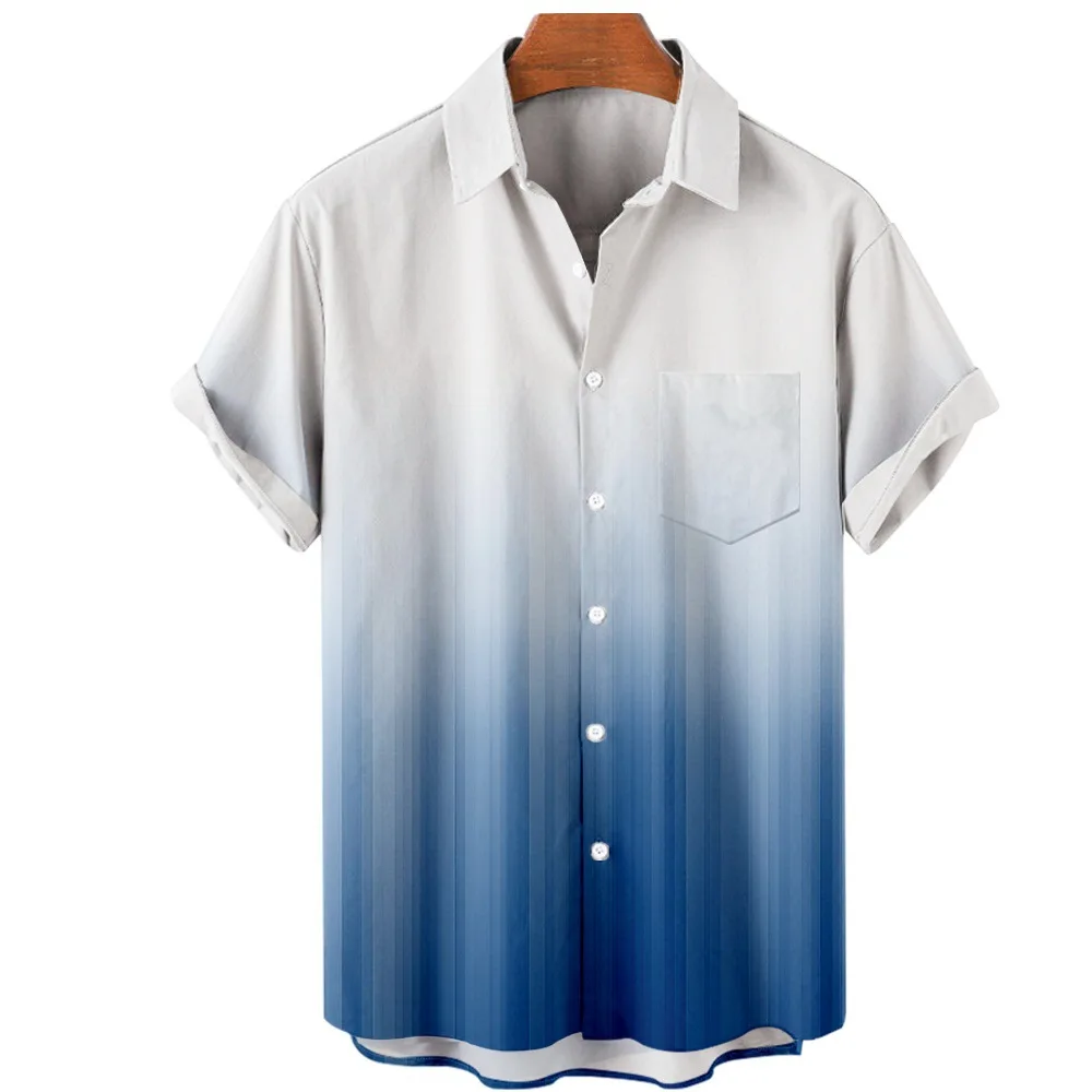 Camisa hawaiana de gran tamaño para hombre, camisa con estampado de Color que cambia poco a poco, informal, de playa, de manga corta, 4XL, 2023