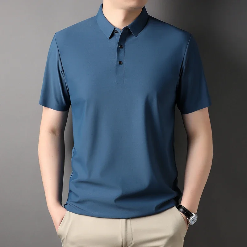 

Premium Ice Silk Breathable Short-sleeved T-shirt Men's Lapel Summer Luxury Top Embroidered POLO Shirt Casual Men's Wear Polo Sh