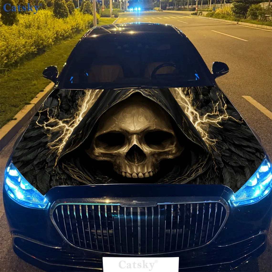 

Наклейка на капот двигателя автомобиля с золотым черепом Death Reaper, автоматические виниловые обертки, водонепроницаемая самоклеящаяся наклейка на автомобиль, прочная и устойчивая к царапинам
