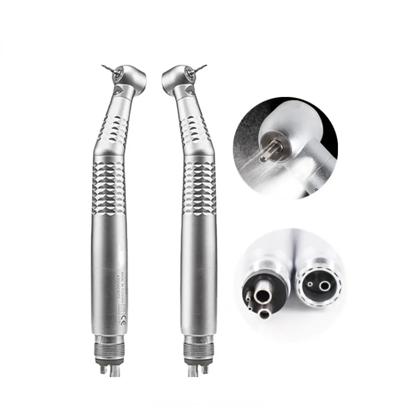 Dental LED High Speed Handpiece With Lights E-generator Standard Torque Head Push Button 3 Water Spray 2/4 Holes Design Logo OEM