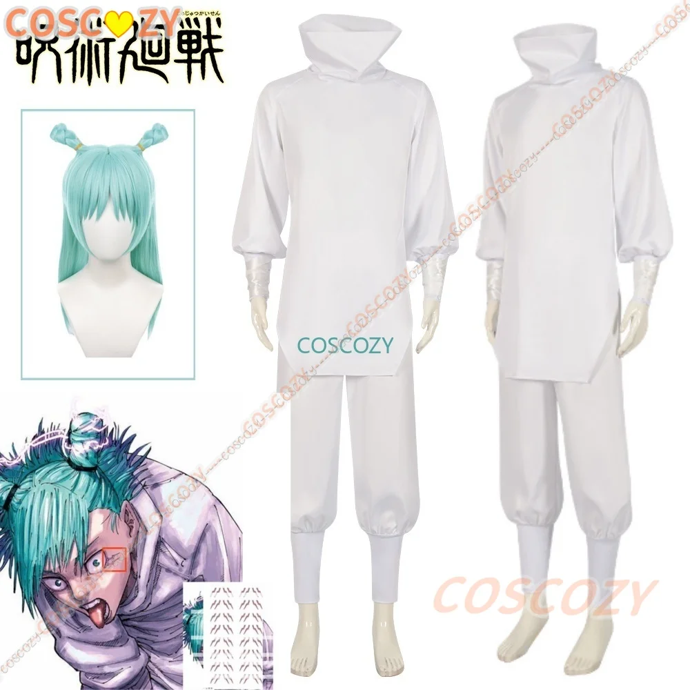 Anime Jujutsu Kaisen Cosplay Kashimo Hajime Cosplay Costume White Uniform Top Pant Wig Tattto Stickers Outfit Carnival Costumes