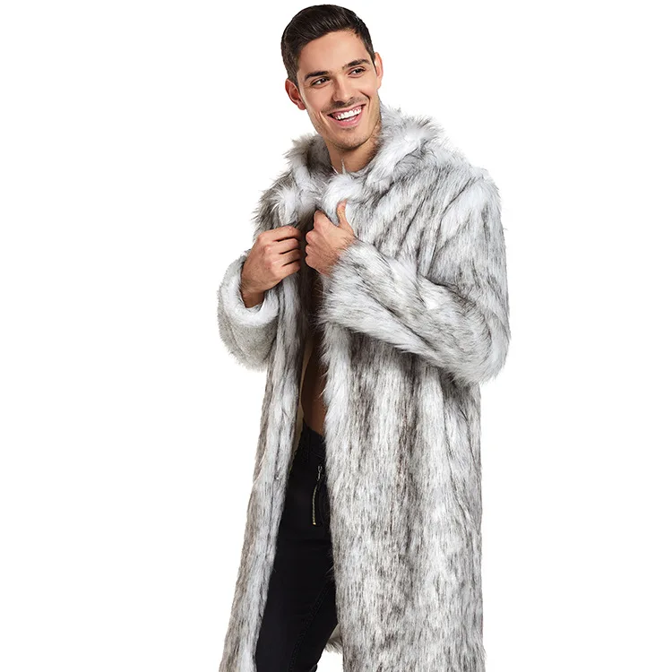 Men's Luxury Faux Fur Coat Male Thicked Cardigan Coat Thermal Long Coats Turndown Collar Winter Outerwear Ski Skat Outfit