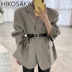 Korean Commuter Notched Collar Long Sleeve Women's Jacket Single Breasted All-match Coat Women Loose Sashes Pocket Veste Femme