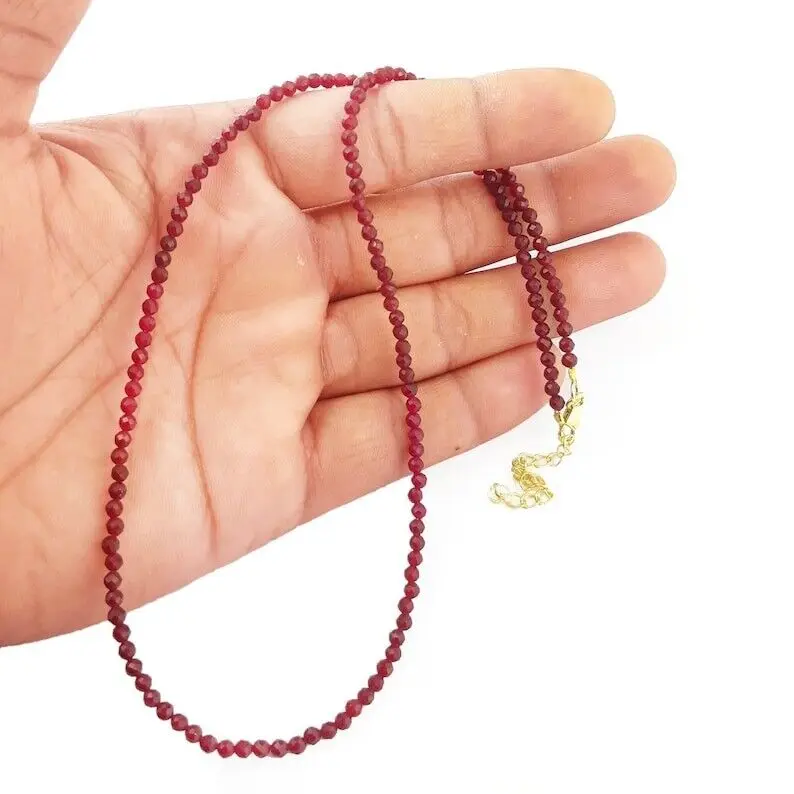 

Natural Red Ruby 2MM Faceted Round Tiny Beaded 18" Beautiful Handmade Necklace