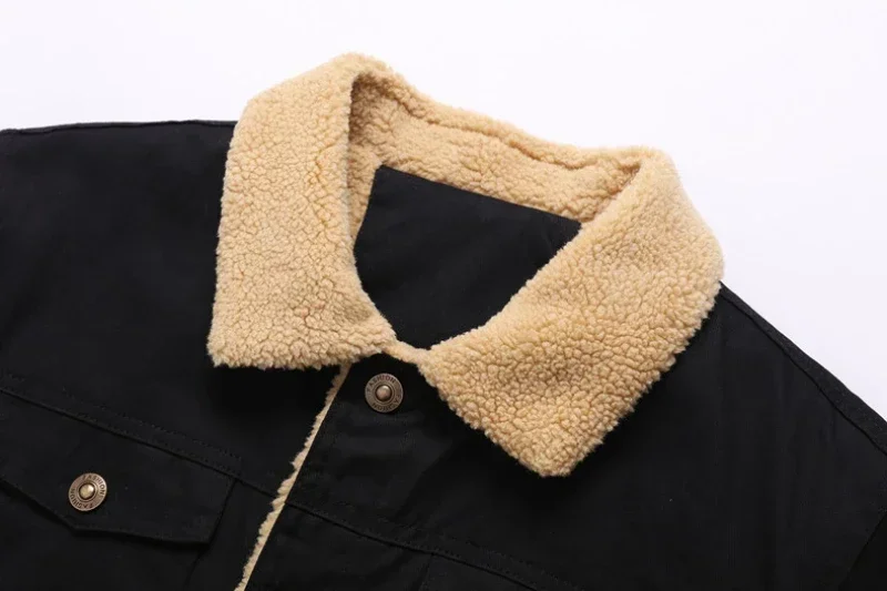 New Winter Men\'s Bomber Jacket High-quality Plush Thicken Wool Cargo Jackets Lapel Button-up Thick Warm Coat for Men Outwear 5XL