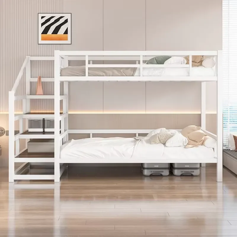 Modern Metal Loft Bed with Desk Single Bunk Bed Space Saving Ladder Frame 2.0m for Dormitory Living Room