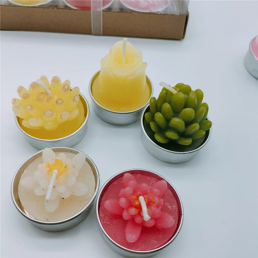 Cute Plant Candle Christmas Dinner Table Setting Lily Cherry Blossom Succulent Plant Candles for Home Restaurant Decorative 1Pcs