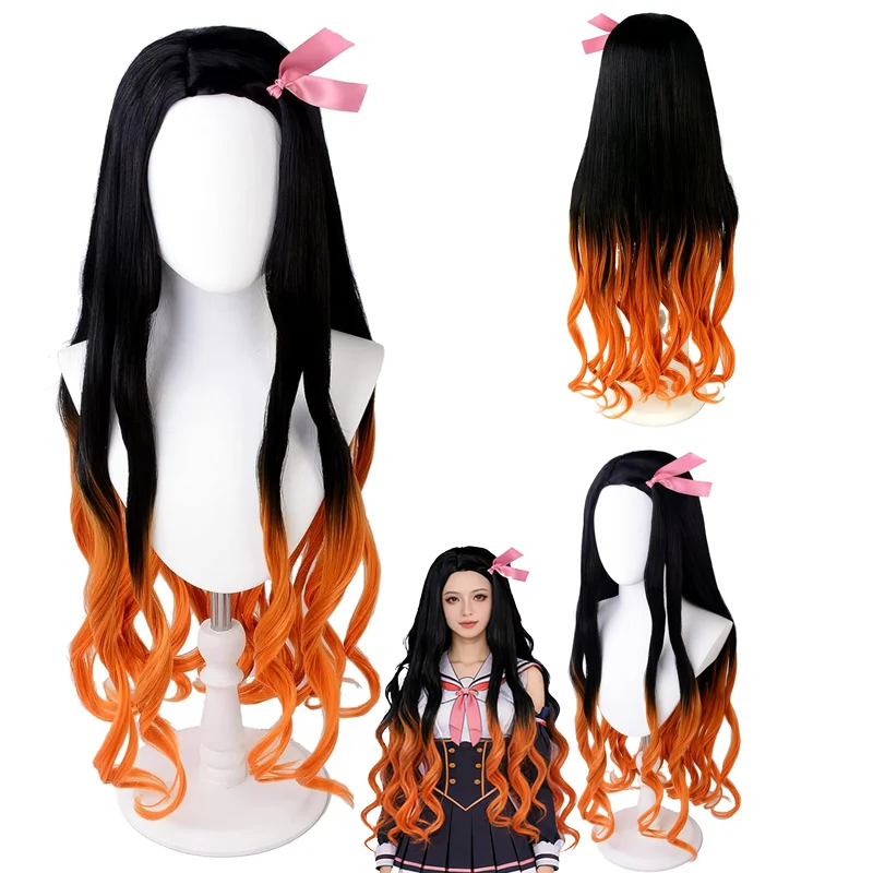 

Anime Kamado Nezuko Cosplay Synthetic Wavy Long Curly Hair 32inch Suitable for Women's Daily Party Role Play Heat Resistant Wig