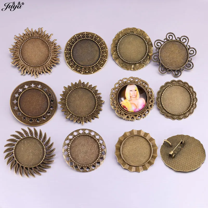 

5pcs/lot Baroque Style Brooch Base 25mm Cabochon Settings Flower Bezels Tray For DIY Jewelry Making Supplies Accessories