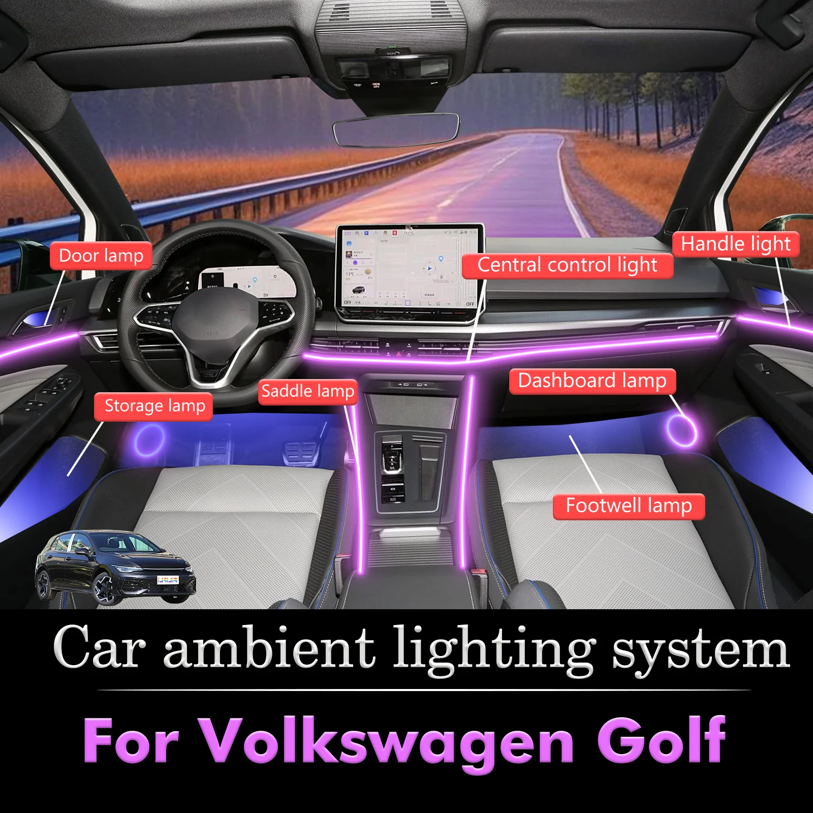 

Для Volkswagen Golf RGB 64-цветный светодиодный умный пульт дистанционного управления для салона автомобиля, окружающее освещение, энергосберегающий эффективный набор ламп