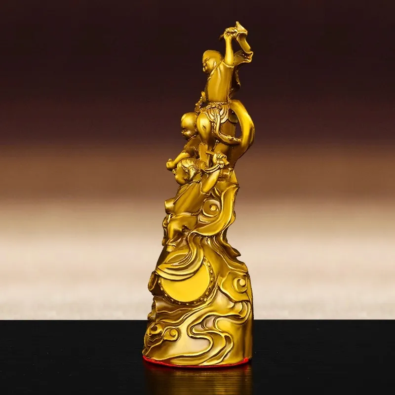 Solid Brass Boy and Girl Statue Happy Beating Drum Home Desk Decoration