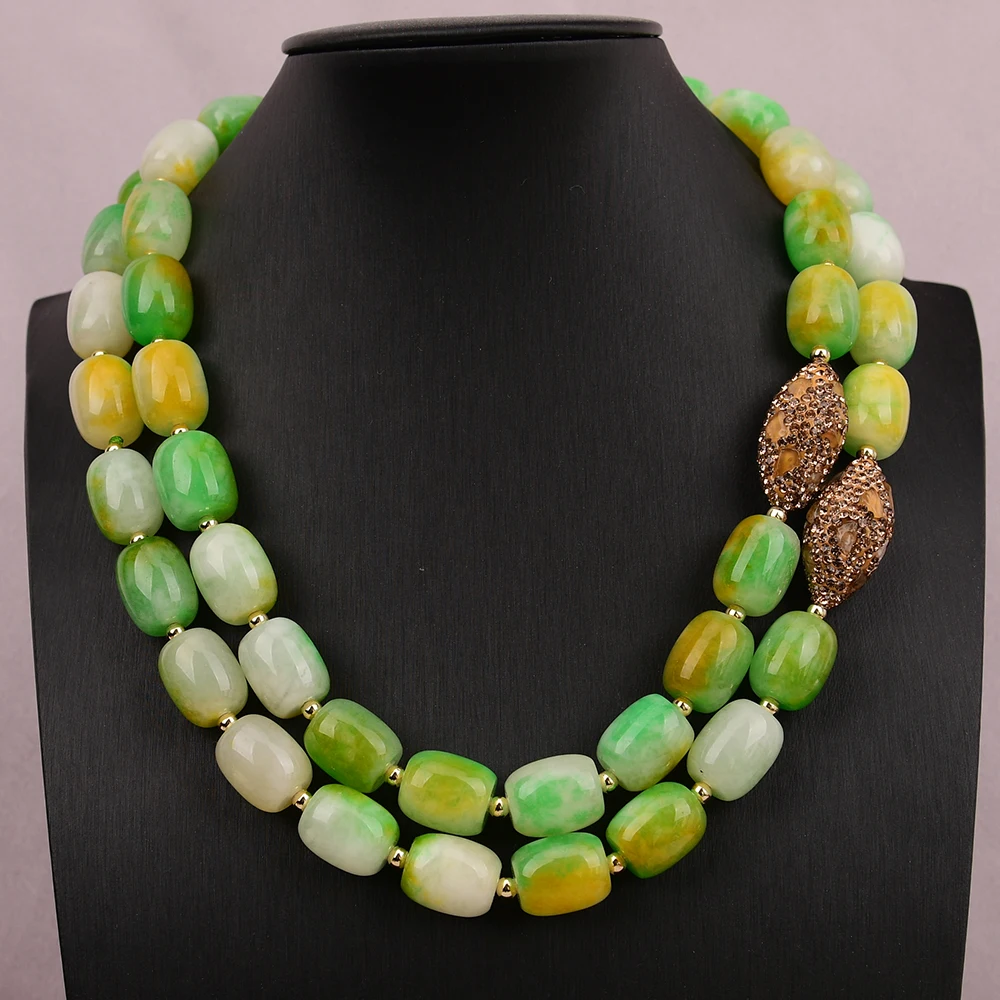 

Ожерелье ручной работы из натурального камня, 2 ряда, смешанные цвета, зеленый нефрит, цитрин, стразы, для женщин