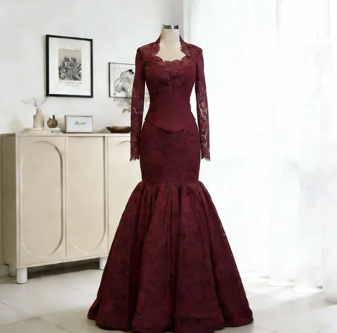 

Свадебное платье из кружевной ткани по индивидуальному заказу. Платья для особых случаев. Вечерние платья с длинными рукавами.