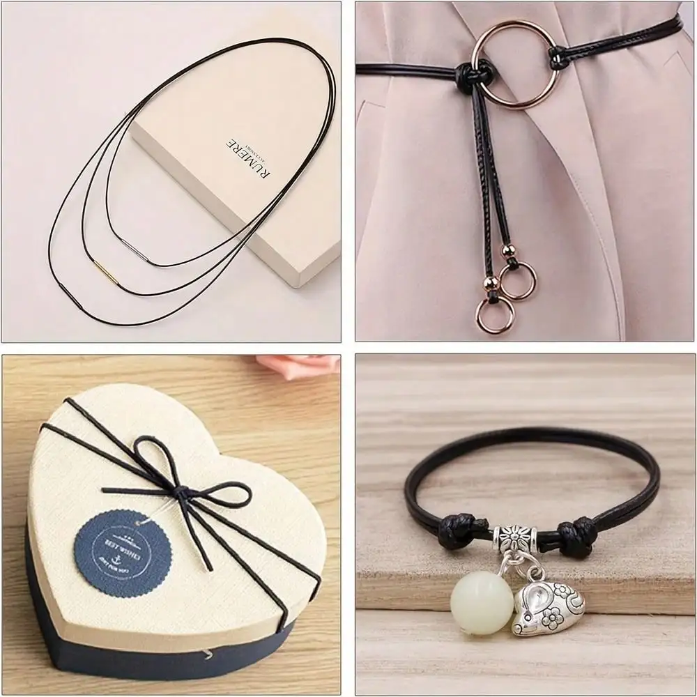 10 Meter 0,5mm-2,0mm Schwarzes Lederband Gewachster Baumwollfaden Schnüre für Halsketten Armbänder Seil für Schmuckherstellung DIY Zubehör – Detail 5