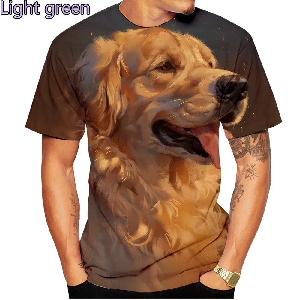 2024 Fashion Short Sleeve Cute Dog Summer 3D Printed T-Shirt Golden Retriever Fashion Casual Men\'s T-Shirt