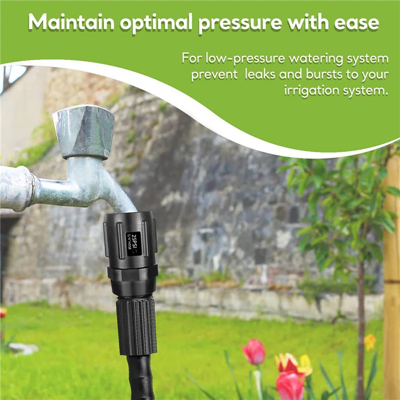 TFTP-Drip Irrigation Pressure Regulator 25 PSI 3/4 Inch Hose Thread Drip Irrigation Pressure Reducer - 4 Pack