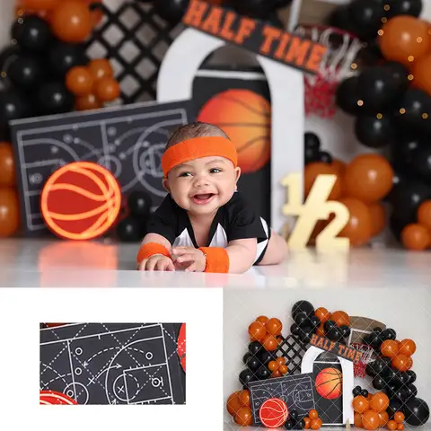 Halvtidsbasketfotografibakgrund Barn Baby Cake Smash Photocall Dekor Barn Vuxen Födelsedag Sport Studio Bakgrunder 8 best sales dioramabakgrund - №8