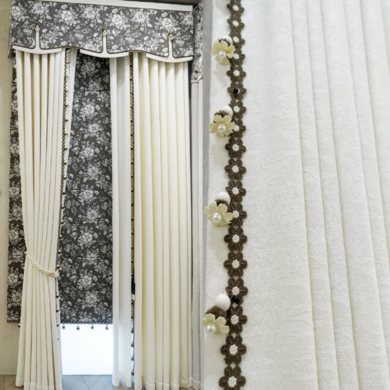 New Cream Jacquard Linen Curtains for Living Room Bedroom French Window Balcony Customized Window Screening Finished Products