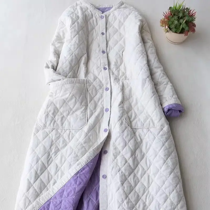 Thin Style Long Cotton Jacket Casual Versatile Commuting Solid Color Oversized Loose Fit Full Sleeve Women Quilted Coat Z3671