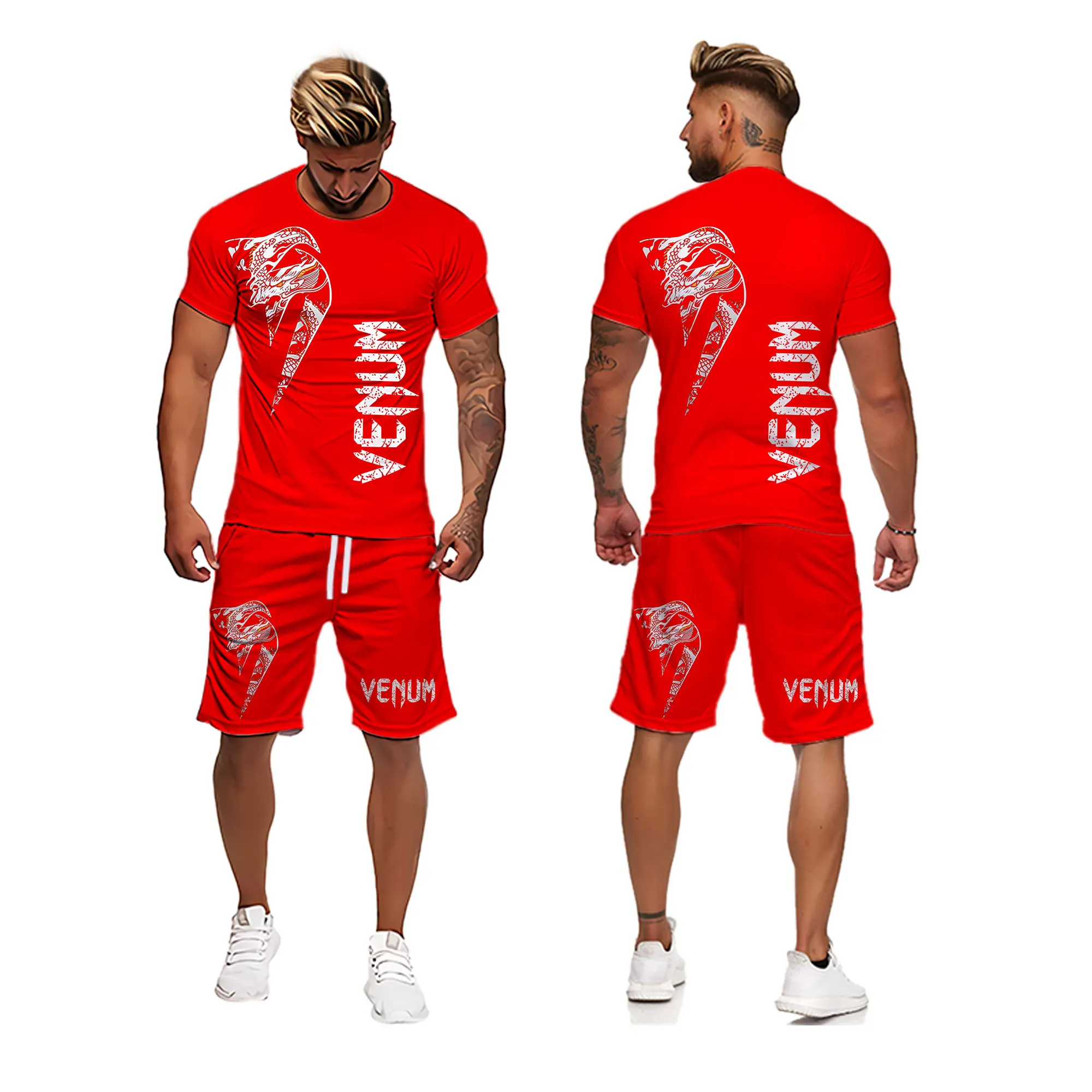 New Men's Sports Suit Summer New Brand Style Printing Tracksuit Casual Short Sleeves Fashion T-Shirt + Pants Set Male Clothes