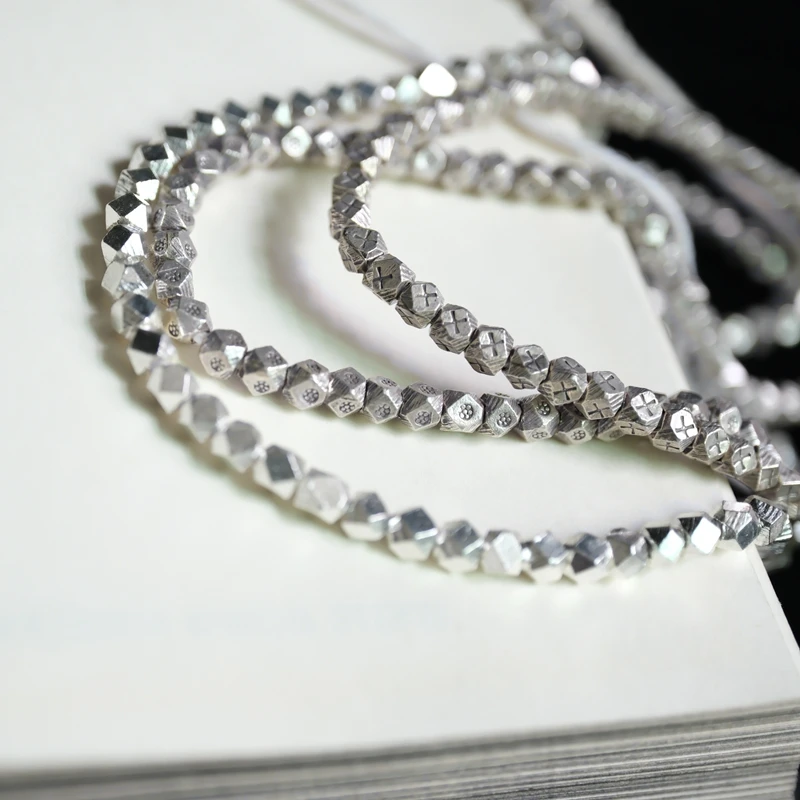 

Handmade Pure Silver Four-Faceted Sp Bead DIY Accories XA0 Jewelry Faion Accories Unbranded 925 Silver Beads