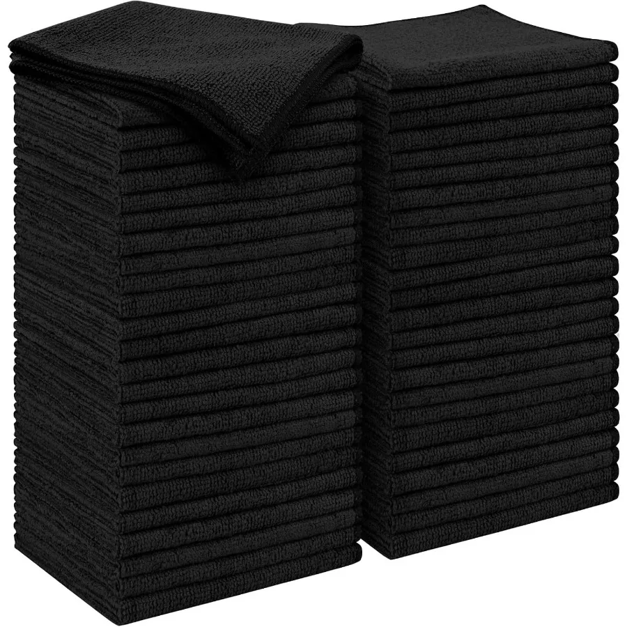 

Premium Microfiber Cleaning Cloths Black 50 Pack for Cars SUVs House Kitchen Windows Workshops Dusting Rags Lint Free Ultra Sof