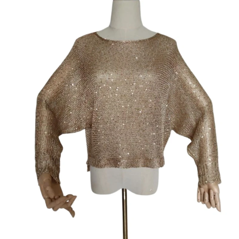 Loose sequined pullovers women hollow out sequines tees women  roupas femininas